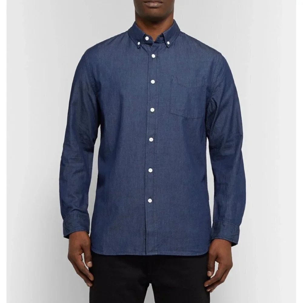 Saturdays NYC Mens XS Indigo Button-Down Collar Cotton Chambray Shirt